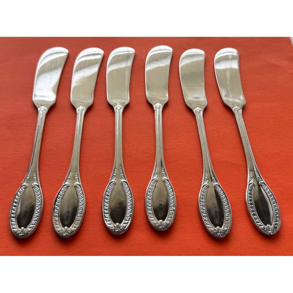 Wallace VENETIAN Butter Spreaders (6) Stainless-Ridge Line Tip 18/10 Flat Handle